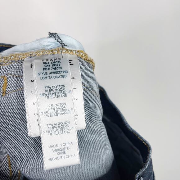 Frame Womens Size 24 Dark Wash Lomita Coated Skinny Jeans Cotton Modal Stretch - Picture 8 of 11